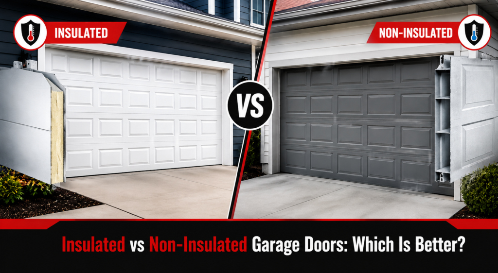 Cross-section comparison of insulated and non-insulated garage door panels
