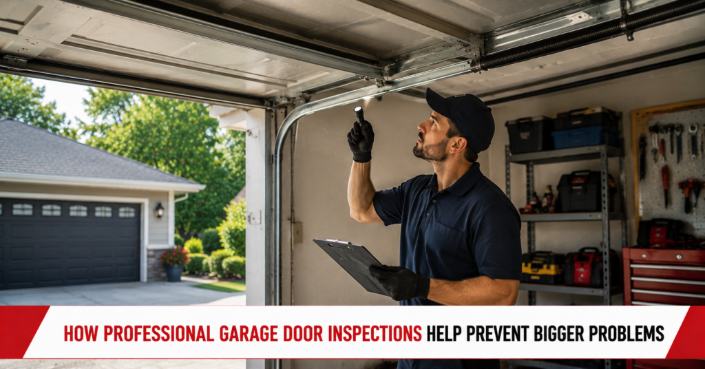 Professional garage door inspection in progress
